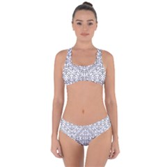 Black And White Ethnic Geometric Pattern Criss Cross Bikini Set by dflcprints