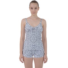 Black And White Ethnic Geometric Pattern Tie Front Two Piece Tankini by dflcprints