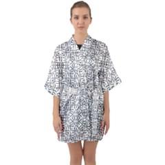 Black And White Ethnic Geometric Pattern Quarter Sleeve Kimono Robe by dflcprints