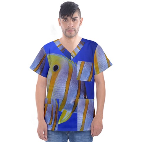 Butterfly Fish 1 Men s V-neck Scrub Top by trendistuff