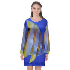 Butterfly Fish 1 Long Sleeve Chiffon Shift Dress  by trendistuff