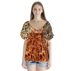 Fire Coral 1 V-neck Flutter Sleeve Top by trendistuff