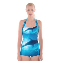 Great White Shark 6 Boyleg Halter Swimsuit  by trendistuff