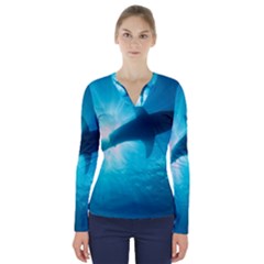 Great White Shark 6 V-neck Long Sleeve Top by trendistuff