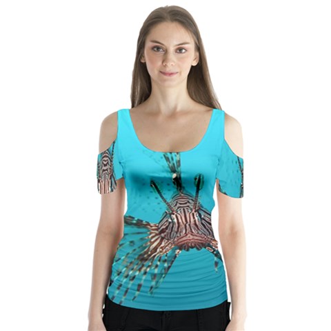 Lionfish 2 Butterfly Sleeve Cutout Tee  by trendistuff