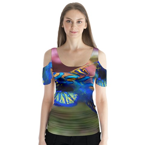 Mandarinfish 1 Butterfly Sleeve Cutout Tee  by trendistuff