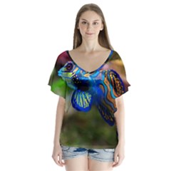 Mandarinfish 1 V-neck Flutter Sleeve Top by trendistuff