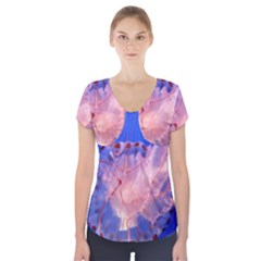 Purple Jellyfish Short Sleeve Front Detail Top by trendistuff