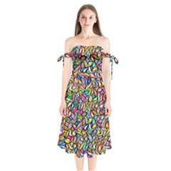 Artwork By Patrick-colorful-6 Shoulder Tie Bardot Midi Dress by ArtworkByPatrick