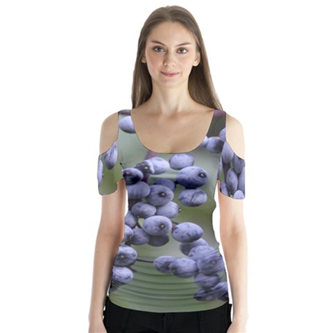 Blueberries 2 Butterfly Sleeve Cutout Tee  by trendistuff