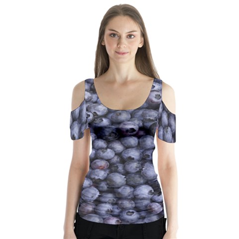 Blueberries 3 Butterfly Sleeve Cutout Tee  by trendistuff