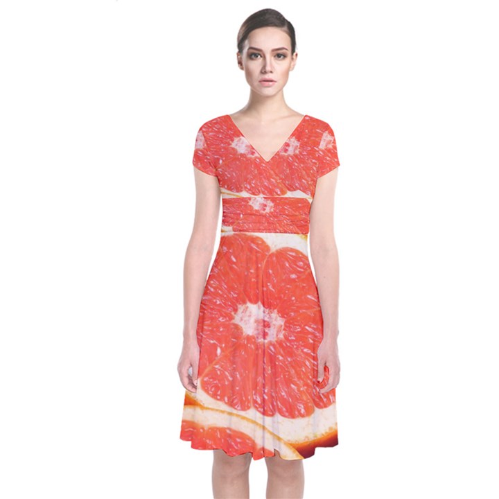 GRAPEFRUIT 1 Short Sleeve Front Wrap Dress