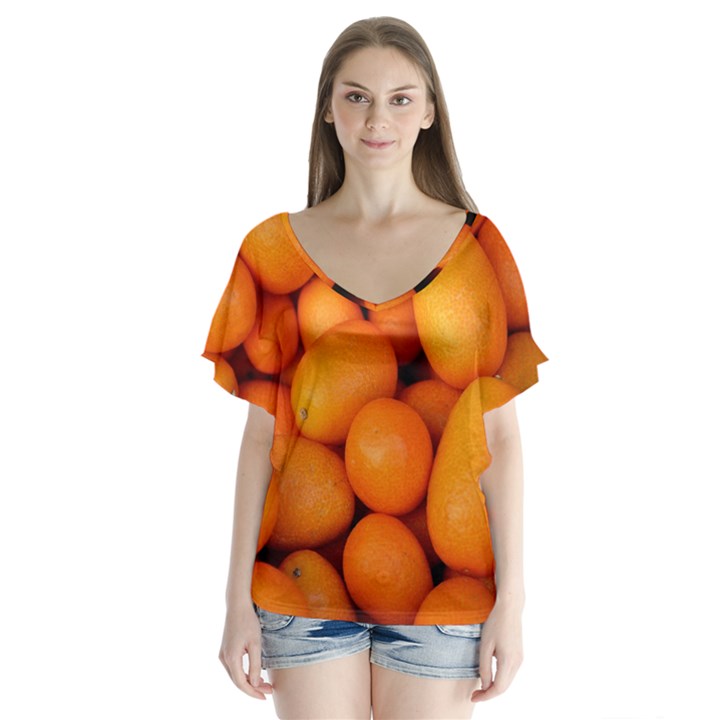 KUMQUAT 2 V-Neck Flutter Sleeve Top