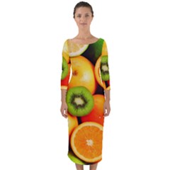 Mixed Fruit 1 Quarter Sleeve Midi Bodycon Dress