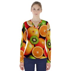 Mixed Fruit 1 V-neck Long Sleeve Top by trendistuff