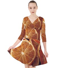 Oranges 5 Quarter Sleeve Front Wrap Dress by trendistuff