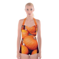 Pumpkins 1 Boyleg Halter Swimsuit  by trendistuff