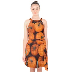 Pumpkins 2 Halter Collar Waist Tie Chiffon Dress by trendistuff