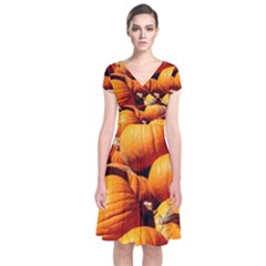 Pumpkins 3 Short Sleeve Front Wrap Dress by trendistuff