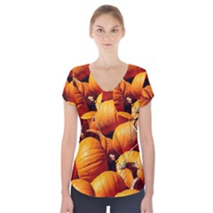 Pumpkins 3 Short Sleeve Front Detail Top by trendistuff