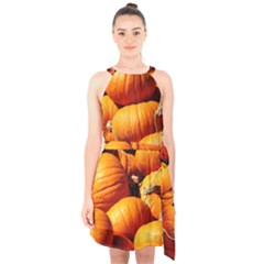 Pumpkins 3 Halter Collar Waist Tie Chiffon Dress by trendistuff