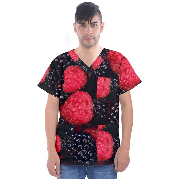 RASPBERRIES 1 Men s V-Neck Scrub Top