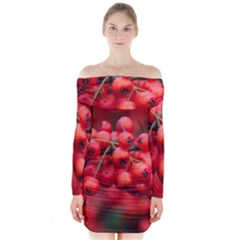 Red Berries 1 Long Sleeve Off Shoulder Dress by trendistuff