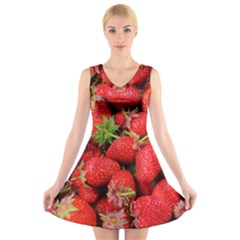 Strawberries 1 V-neck Sleeveless Skater Dress by trendistuff