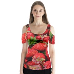 Strawberries 1 Butterfly Sleeve Cutout Tee 