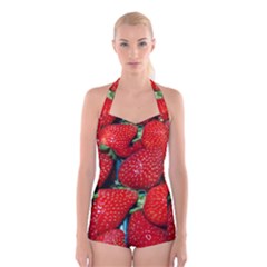 Strawberries 3 Boyleg Halter Swimsuit  by trendistuff