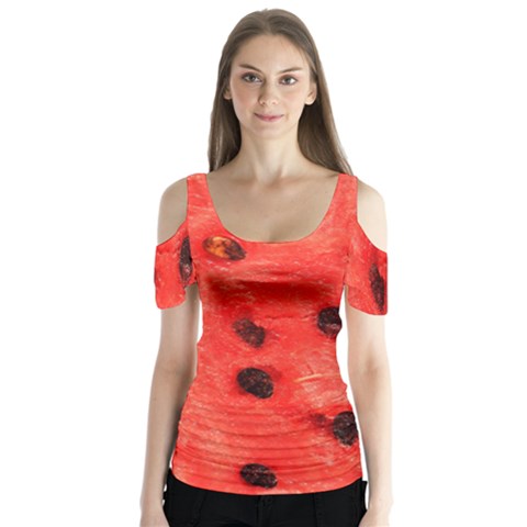 Watermelon 3 Butterfly Sleeve Cutout Tee  by trendistuff