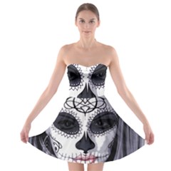 Day Of The Dead Sugar Skull Strapless Bra Top Dress by StarvingArtisan