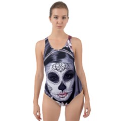 Day Of The Dead Sugar Skull Cut-out Back One Piece Swimsuit by StarvingArtisan