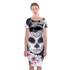 Day Of The Dead Sugar Skull Classic Short Sleeve Midi Dress by StarvingArtisan