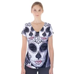 Day Of The Dead Sugar Skull Short Sleeve Front Detail Top by StarvingArtisan