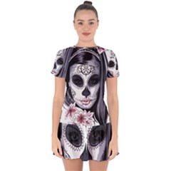 Day Of The Dead Sugar Skull Drop Hem Mini Chiffon Dress by StarvingArtisan