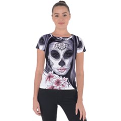 Day Of The Dead Sugar Skull Short Sleeve Sports Top  by StarvingArtisan