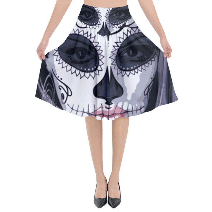 Woman Sugar Skull Flared Midi Skirt