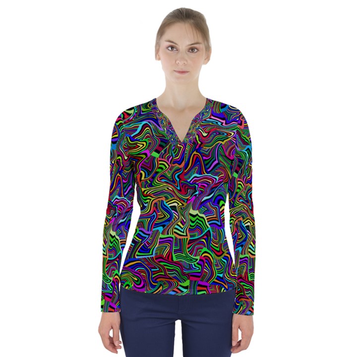 ARTWORK BY PATRICK-COLORFUL-9 V-Neck Long Sleeve Top