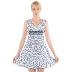 Radial Mandala Ornate Pattern V-neck Sleeveless Skater Dress by dflcprints