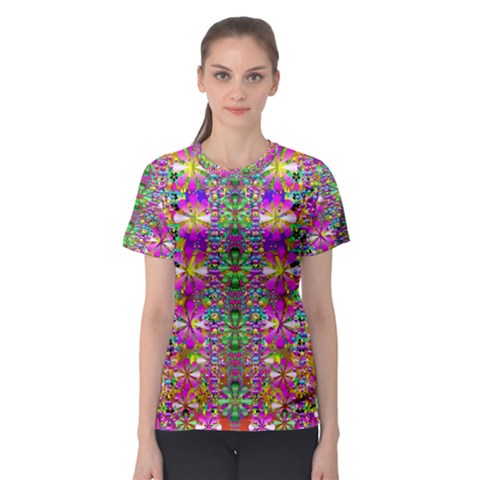 Flower Wall With Wonderful Colors And Bloom Women s Sport Mesh Tee by pepitasart