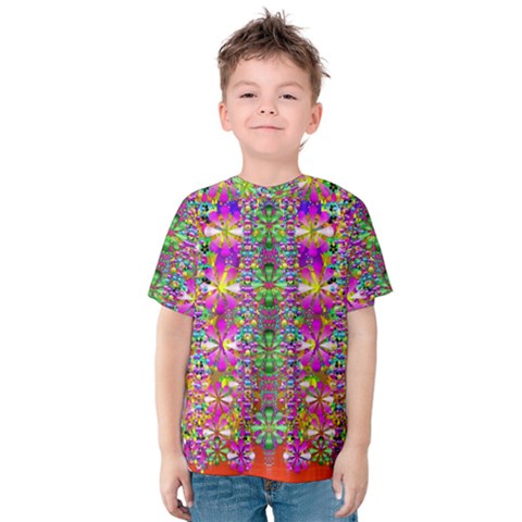 Flower Wall With Wonderful Colors And Bloom Kids  Cotton Tee by pepitasart