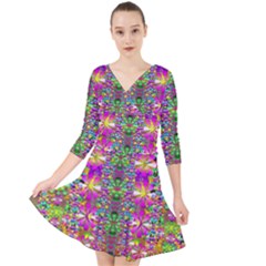 Flower Wall With Wonderful Colors And Bloom Quarter Sleeve Front Wrap Dress by pepitasart