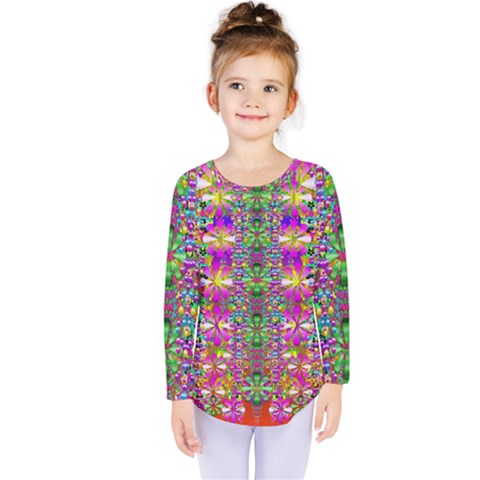 Flower Wall With Wonderful Colors And Bloom Kids  Long Sleeve Tee by pepitasart