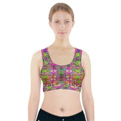 Flower Wall With Wonderful Colors And Bloom Sports Bra With Pocket by pepitasart