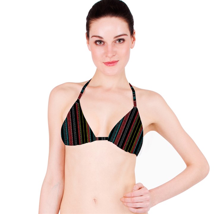 Multicolored Dark Stripes Pattern Bikini Top