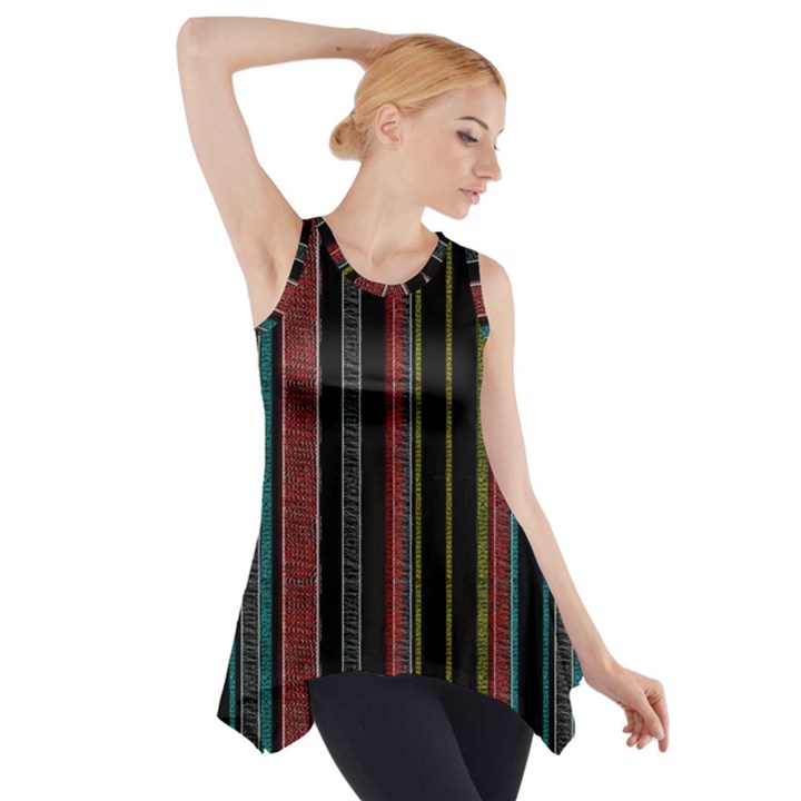 Multicolored Dark Stripes Pattern Side Drop Tank Tunic