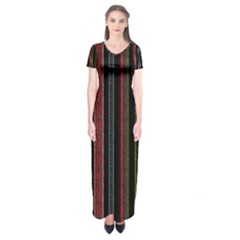 Multicolored Dark Stripes Pattern Short Sleeve Maxi Dress by dflcprints