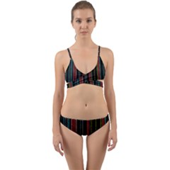 Multicolored Dark Stripes Pattern Wrap Around Bikini Set by dflcprints