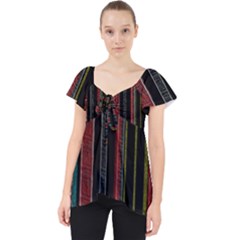 Multicolored Dark Stripes Pattern Lace Front Dolly Top by dflcprints